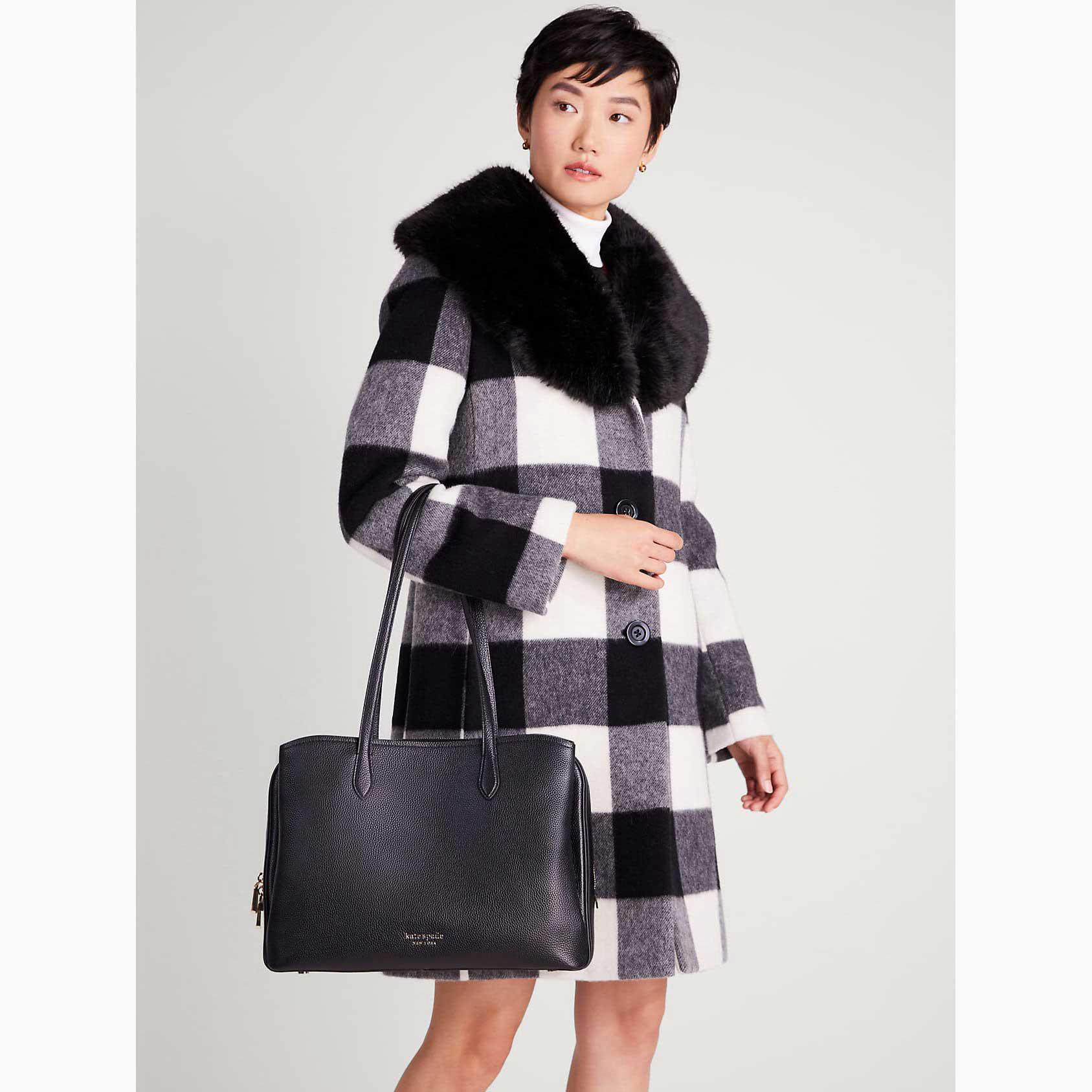 Kate Spade Black/Brown Leather and Faux Fur Clutch Kate Spade